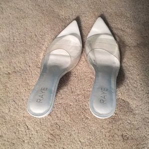 RAYE gorgeous white and clear kitten heels!
